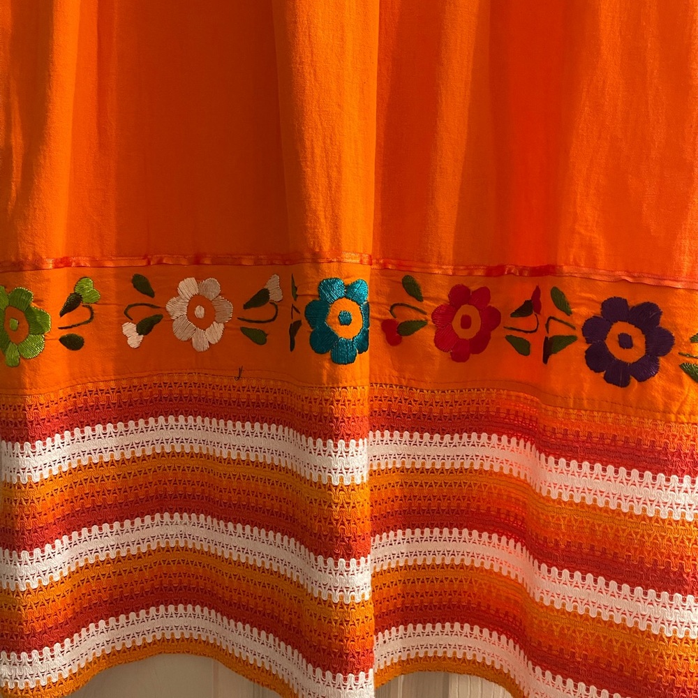 Orange Floral Embroidered Casual Dress - Picture 3 of 5